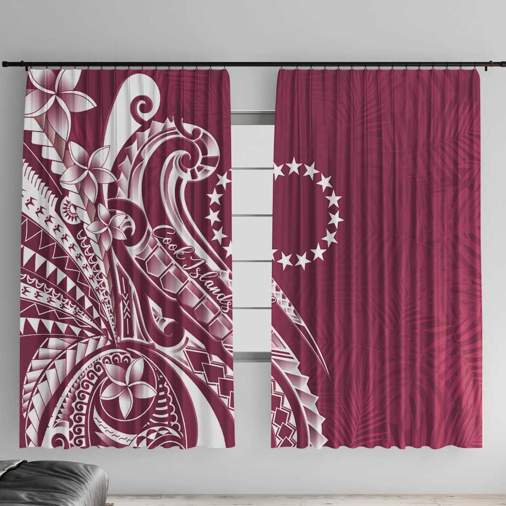 Kia Orana Cook Islands Window Curtain Maroon Plumeria Tropical Waves LT7 With Hooks Maroon - Polynesian Pride