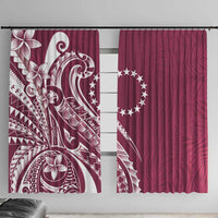Kia Orana Cook Islands Window Curtain Maroon Plumeria Tropical Waves LT7 With Hooks Maroon - Polynesian Pride