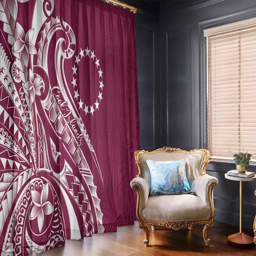 Kia Orana Cook Islands Window Curtain Maroon Plumeria Tropical Waves LT7 - Polynesian Pride