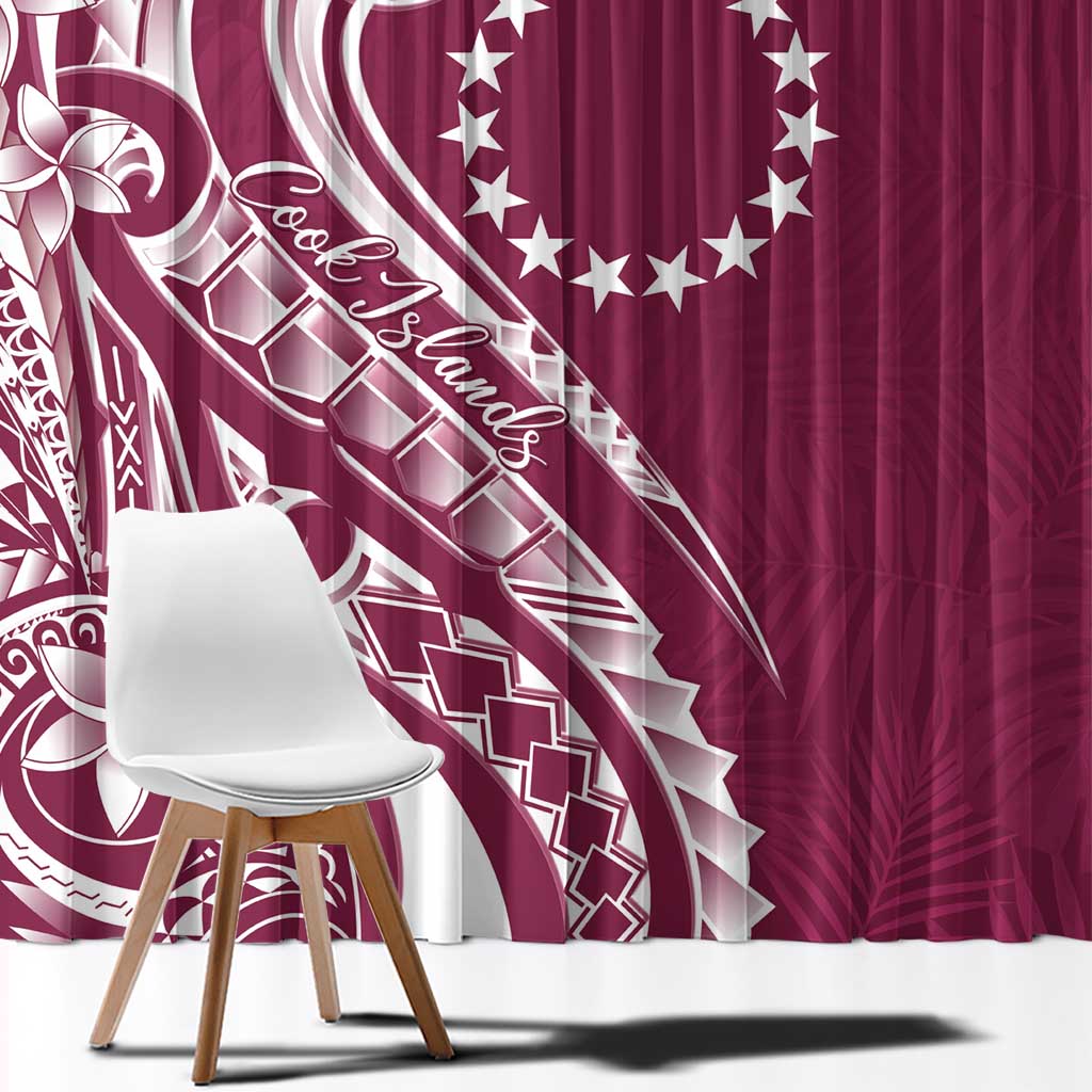 Kia Orana Cook Islands Window Curtain Maroon Plumeria Tropical Waves LT7 - Polynesian Pride