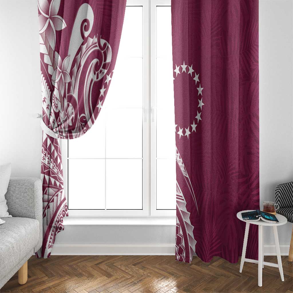 Kia Orana Cook Islands Window Curtain Maroon Plumeria Tropical Waves LT7 - Polynesian Pride