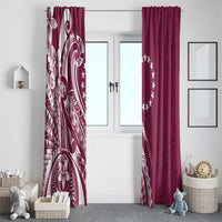 Kia Orana Cook Islands Window Curtain Maroon Plumeria Tropical Waves LT7 - Polynesian Pride