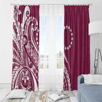 Kia Orana Cook Islands Window Curtain Maroon Plumeria Tropical Waves LT7 - Polynesian Pride