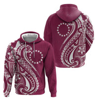 Kia Orana Cook Islands Zip Hoodie Maroon Plumeria Tropical Waves - Polynesian Pride