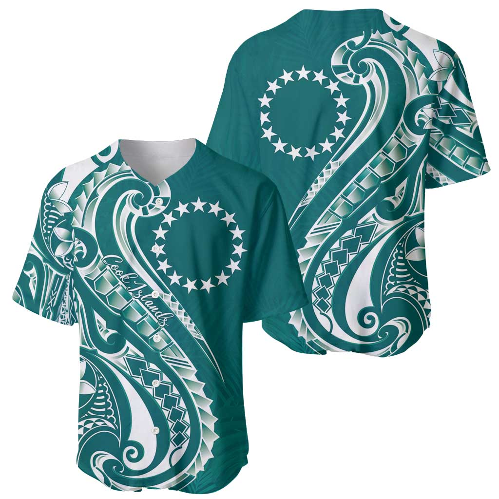 Kia Orana Cook Islands Baseball Jersey Teal Plumeria Tropical Waves - Polynesian Pride