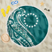 Kia Orana Cook Islands Beach Blanket Teal Plumeria Tropical Waves - Polynesian Pride