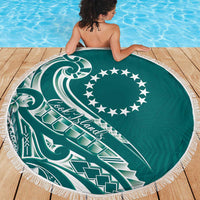 Kia Orana Cook Islands Beach Blanket Teal Plumeria Tropical Waves - Polynesian Pride