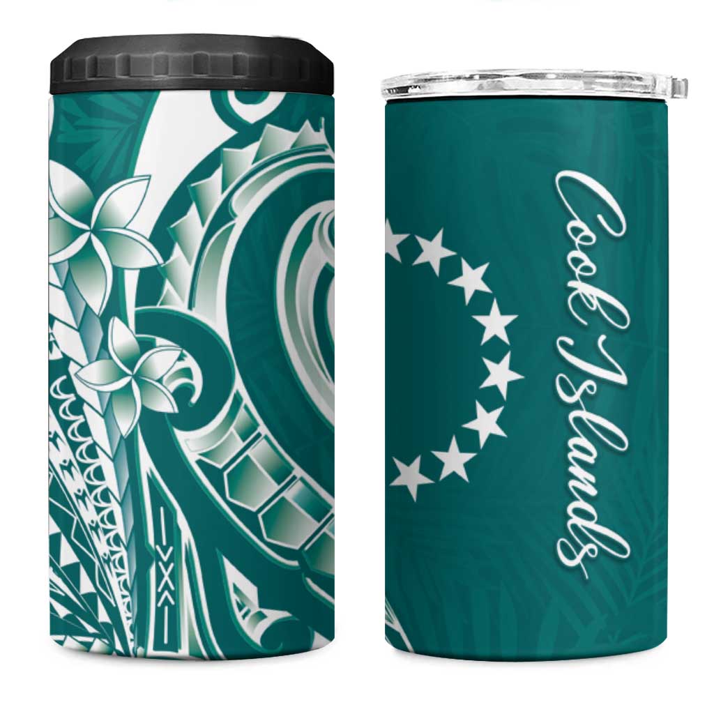 Kia Orana Cook Islands 4 in 1 Can Cooler Tumbler Teal Plumeria Tropical Waves LT7 One Size: 16 oz Teal - Polynesian Pride