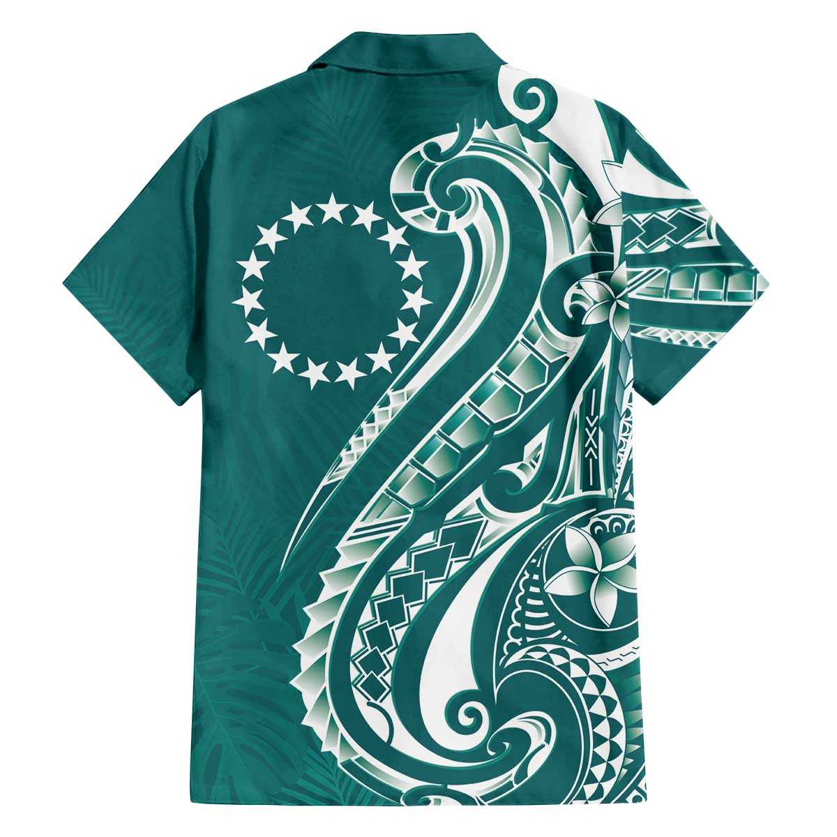 Kia Orana Cook Islands Family Matching Off The Shoulder Long Sleeve Dress and Hawaiian Shirt Teal Plumeria Tropical Waves - Polynesian Pride