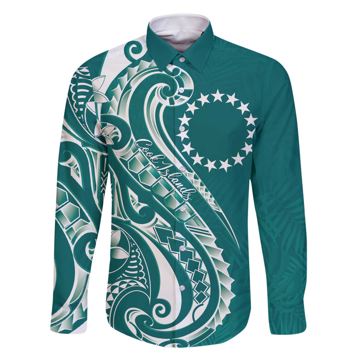 Kia Orana Cook Islands Family Matching Off The Shoulder Long Sleeve Dress and Hawaiian Shirt Teal Plumeria Tropical Waves - Polynesian Pride