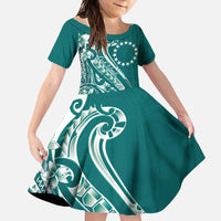 Kia Orana Cook Islands Family Matching Off Shoulder Maxi Dress and Hawaiian Shirt Teal Plumeria Tropical Waves - Polynesian Pride