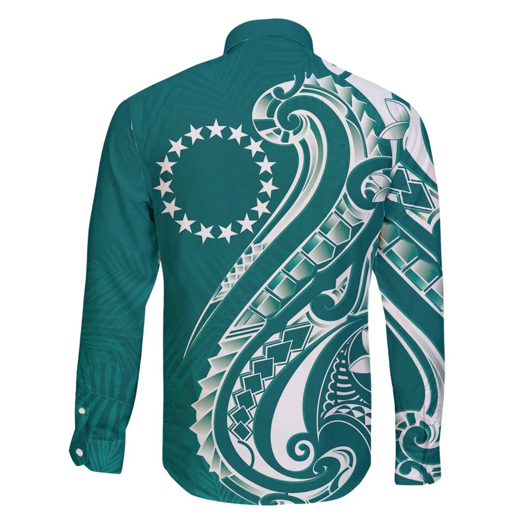 Kia Orana Cook Islands Family Matching Off Shoulder Short Dress and Hawaiian Shirt Teal Plumeria Tropical Waves - Polynesian Pride