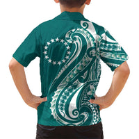 Kia Orana Cook Islands Family Matching Short Sleeve Bodycon Dress and Hawaiian Shirt Teal Plumeria Tropical Waves - Polynesian Pride