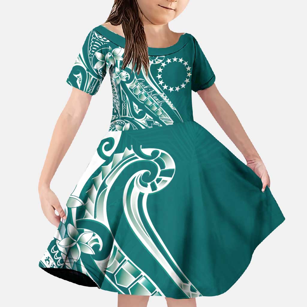 Kia Orana Cook Islands Family Matching Short Sleeve Bodycon Dress and Hawaiian Shirt Teal Plumeria Tropical Waves - Polynesian Pride