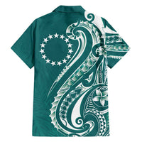 Kia Orana Cook Islands Family Matching Short Sleeve Bodycon Dress and Hawaiian Shirt Teal Plumeria Tropical Waves - Polynesian Pride