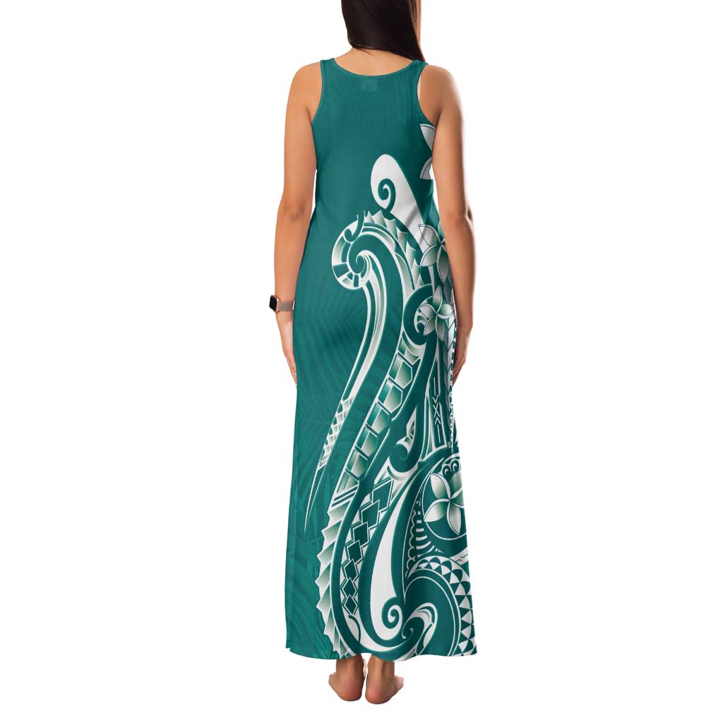 Kia Orana Cook Islands Family Matching Tank Maxi Dress and Hawaiian Shirt Teal Plumeria Tropical Waves - Polynesian Pride