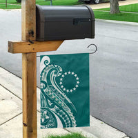 Kia Orana Cook Islands Garden Flag Teal Plumeria Tropical Waves - Polynesian Pride