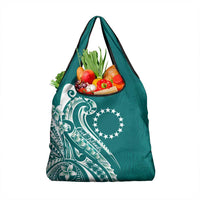 Kia Orana Cook Islands Grocery Bag Teal Plumeria Tropical Waves LT7 1-pack One Size Teal - Polynesian Pride