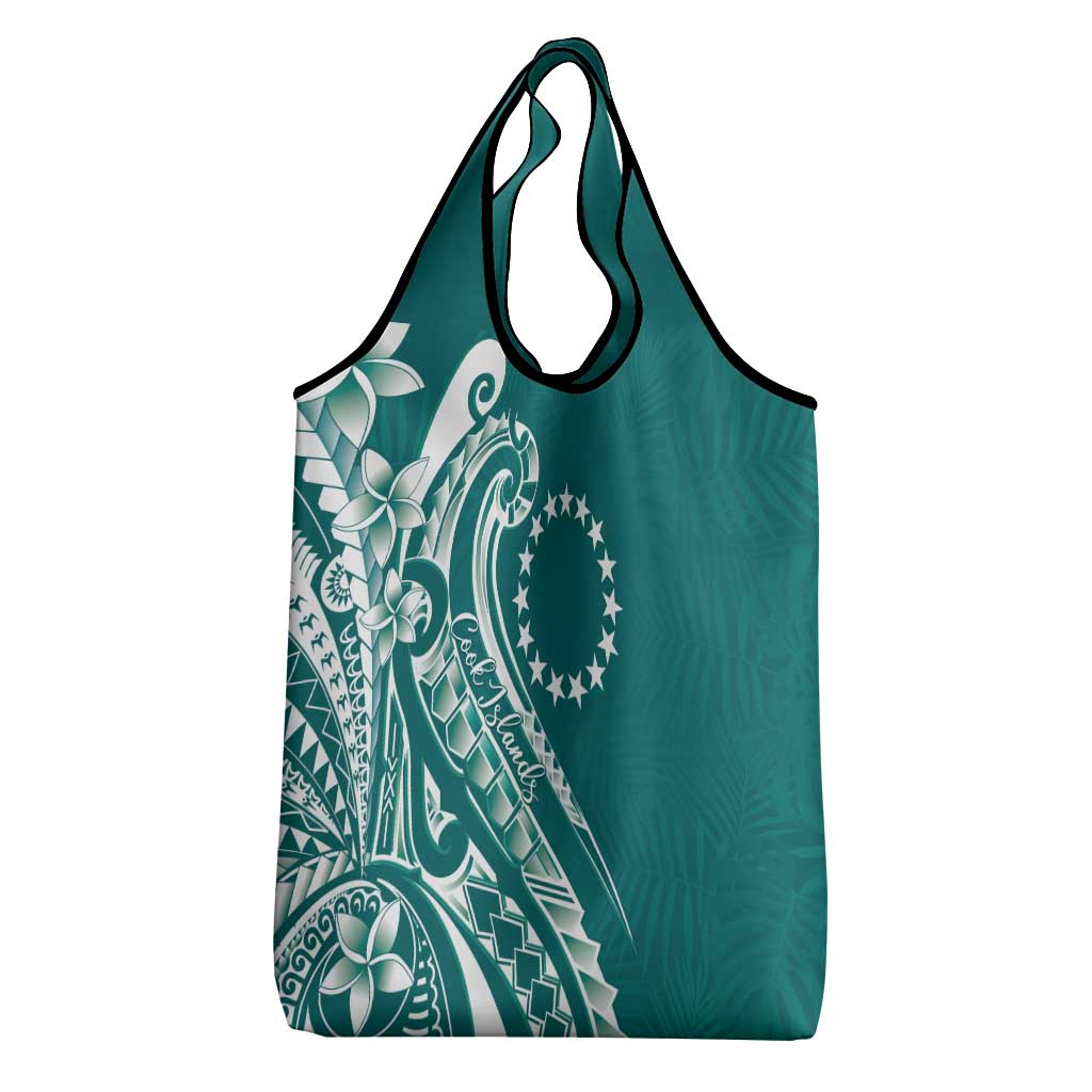Kia Orana Cook Islands Grocery Bag Teal Plumeria Tropical Waves LT7 - Polynesian Pride