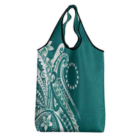 Kia Orana Cook Islands Grocery Bag Teal Plumeria Tropical Waves LT7 - Polynesian Pride