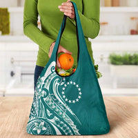 Kia Orana Cook Islands Grocery Bag Teal Plumeria Tropical Waves LT7 - Polynesian Pride