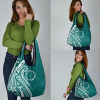 Kia Orana Cook Islands Grocery Bag Teal Plumeria Tropical Waves LT7 - Polynesian Pride