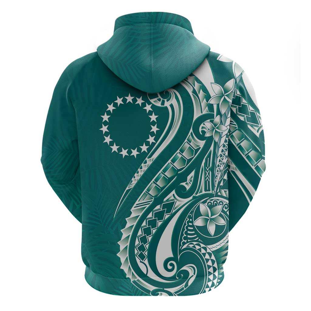 Kia Orana Cook Islands Hoodie Teal Plumeria Tropical Waves - Polynesian Pride