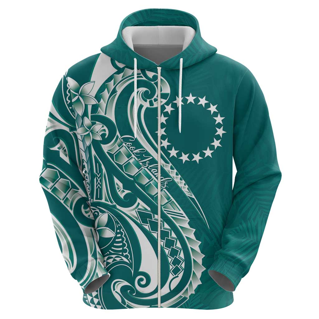 Kia Orana Cook Islands Hoodie Teal Plumeria Tropical Waves - Polynesian Pride