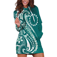 Kia Orana Cook Islands Hoodie Dress Teal Plumeria Tropical Waves - Polynesian Pride