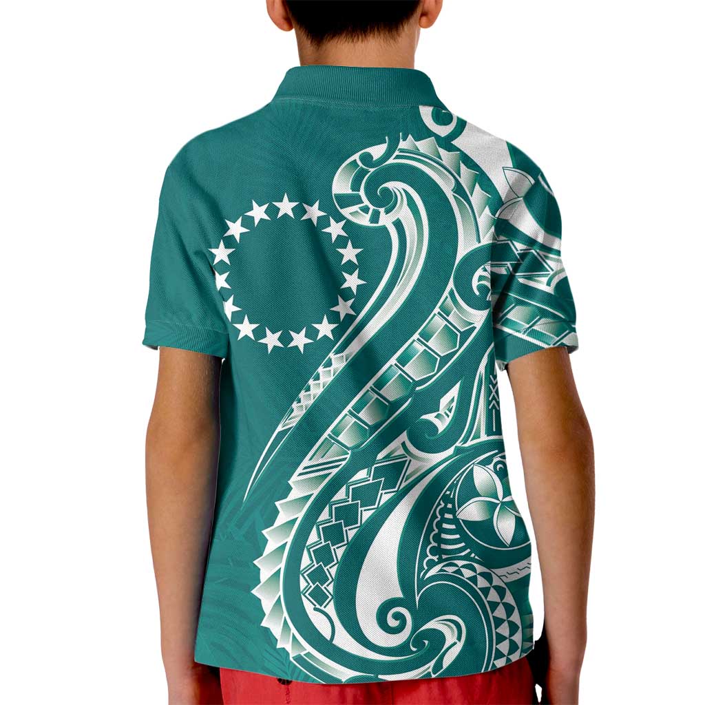 Kia Orana Cook Islands Kid Polo Shirt Teal Plumeria Tropical Waves - Polynesian Pride