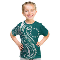 Kia Orana Cook Islands Kid T Shirt Teal Plumeria Tropical Waves - Polynesian Pride