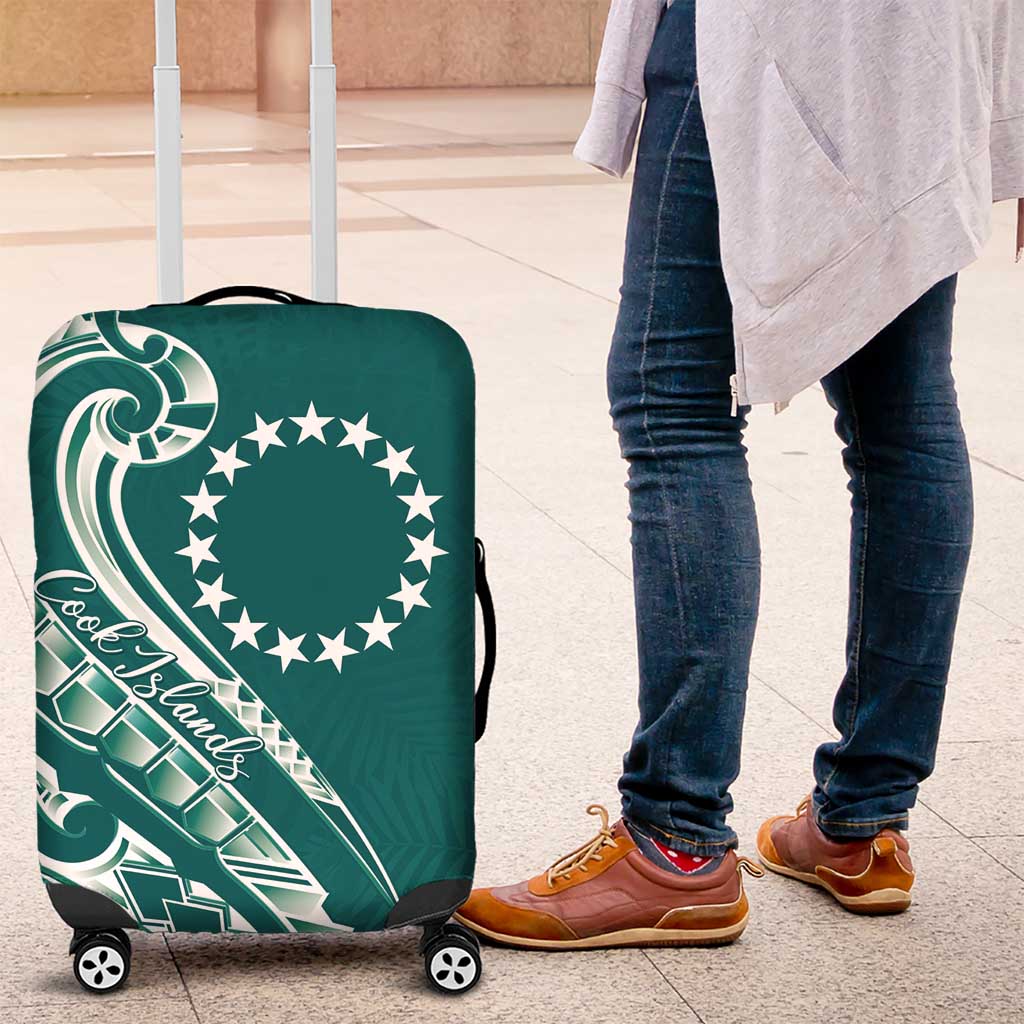 Kia Orana Cook Islands Luggage Cover Teal Plumeria Tropical Waves - Polynesian Pride