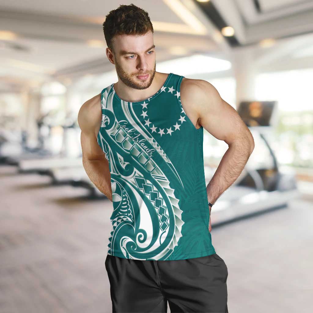 Kia Orana Cook Islands Men Tank Top Teal Plumeria Tropical Waves LT7 Teal - Polynesian Pride
