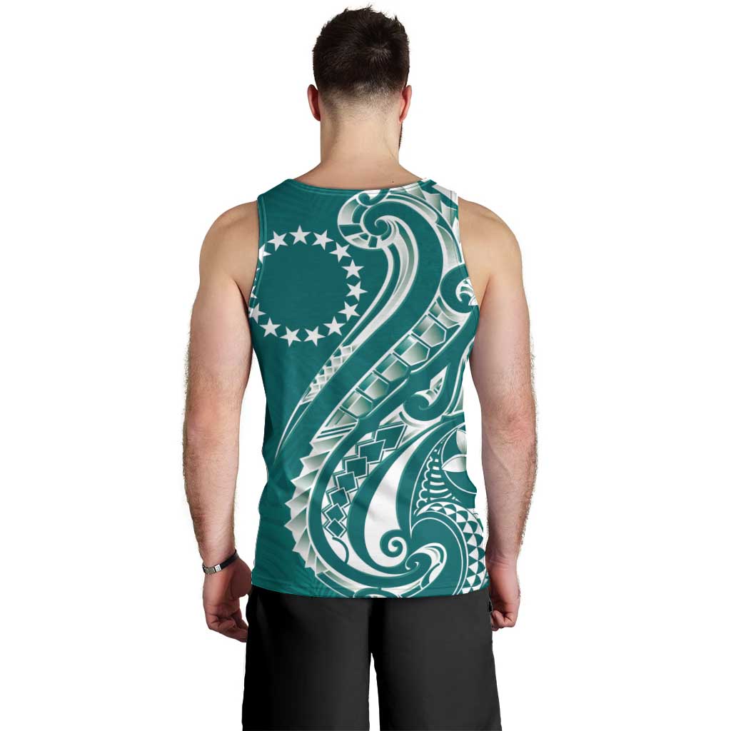 Kia Orana Cook Islands Men Tank Top Teal Plumeria Tropical Waves LT7 - Polynesian Pride