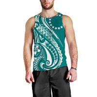 Kia Orana Cook Islands Men Tank Top Teal Plumeria Tropical Waves LT7 - Polynesian Pride