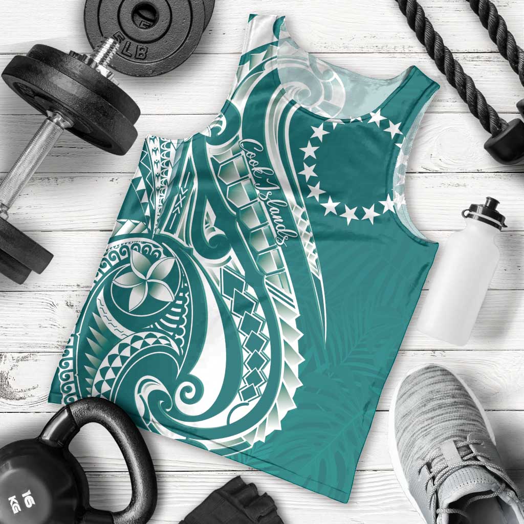 Kia Orana Cook Islands Men Tank Top Teal Plumeria Tropical Waves LT7 - Polynesian Pride