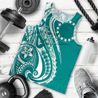 Kia Orana Cook Islands Men Tank Top Teal Plumeria Tropical Waves LT7 - Polynesian Pride