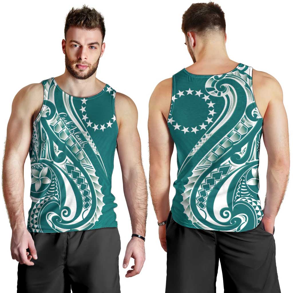 Kia Orana Cook Islands Men Tank Top Teal Plumeria Tropical Waves LT7 - Polynesian Pride