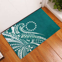 Kia Orana Cook Islands Rubber Doormat Teal Plumeria Tropical Waves - Polynesian Pride