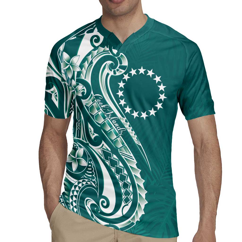 Kia Orana Cook Islands Rugby Jersey Teal Plumeria Tropical Waves - Polynesian Pride