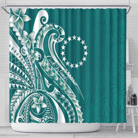 Kia Orana Cook Islands Shower Curtain Teal Plumeria Tropical Waves - Polynesian Pride