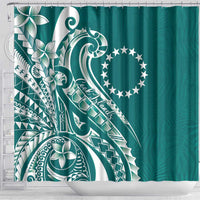 Kia Orana Cook Islands Shower Curtain Teal Plumeria Tropical Waves - Polynesian Pride