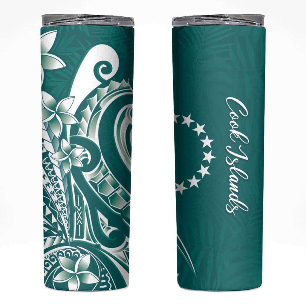 Kia Orana Cook Islands Skinny Tumbler Teal Plumeria Tropical Waves LT7 Teal - Polynesian Pride