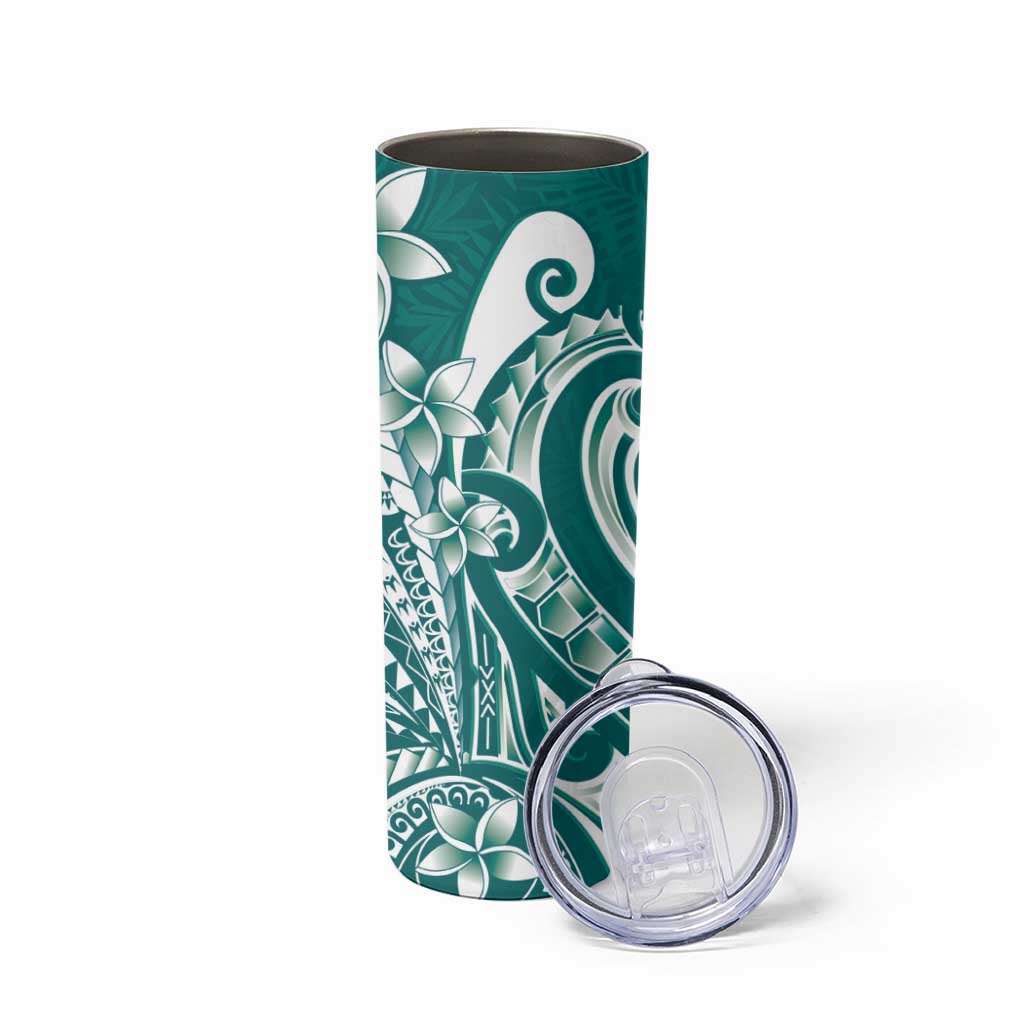Kia Orana Cook Islands Skinny Tumbler Teal Plumeria Tropical Waves LT7 - Polynesian Pride
