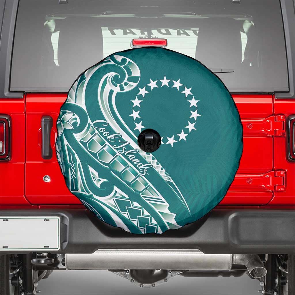 Kia Orana Cook Islands Spare Tire Cover Teal Plumeria Tropical Waves - Polynesian Pride
