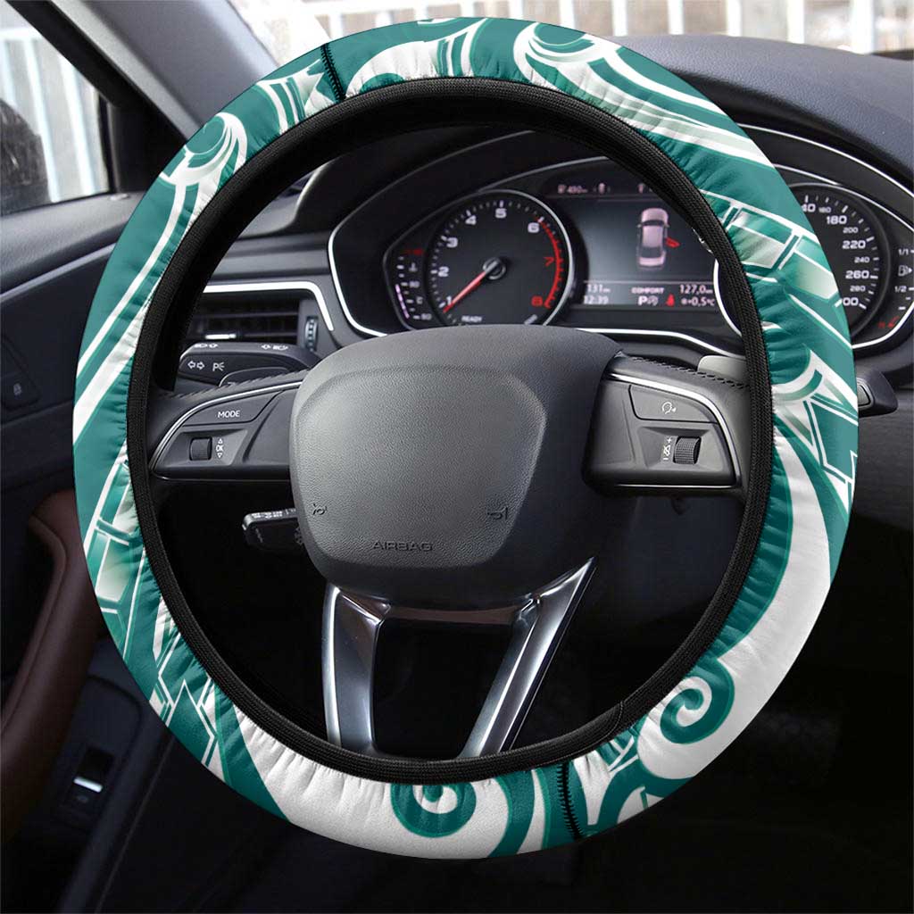 Kia Orana Cook Islands Steering Wheel Cover Teal Plumeria Tropical Waves - Polynesian Pride