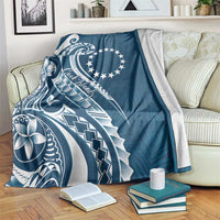 Kia Orana Cook Islands Blanket Auika Plumeria Tropical Waves LT7 Navy Blue - Polynesian Pride
