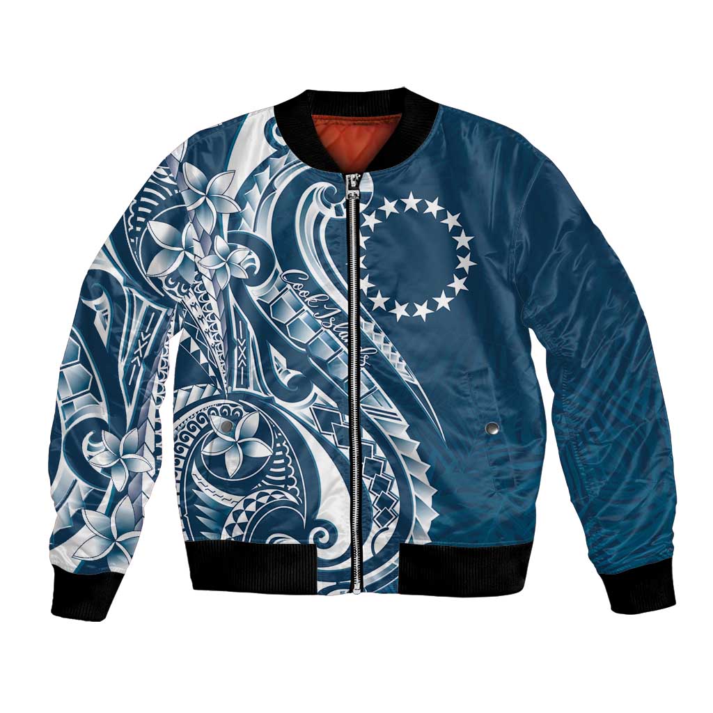 Kia Orana Cook Islands Bomber Jacket Auika Plumeria Tropical Waves - Polynesian Pride