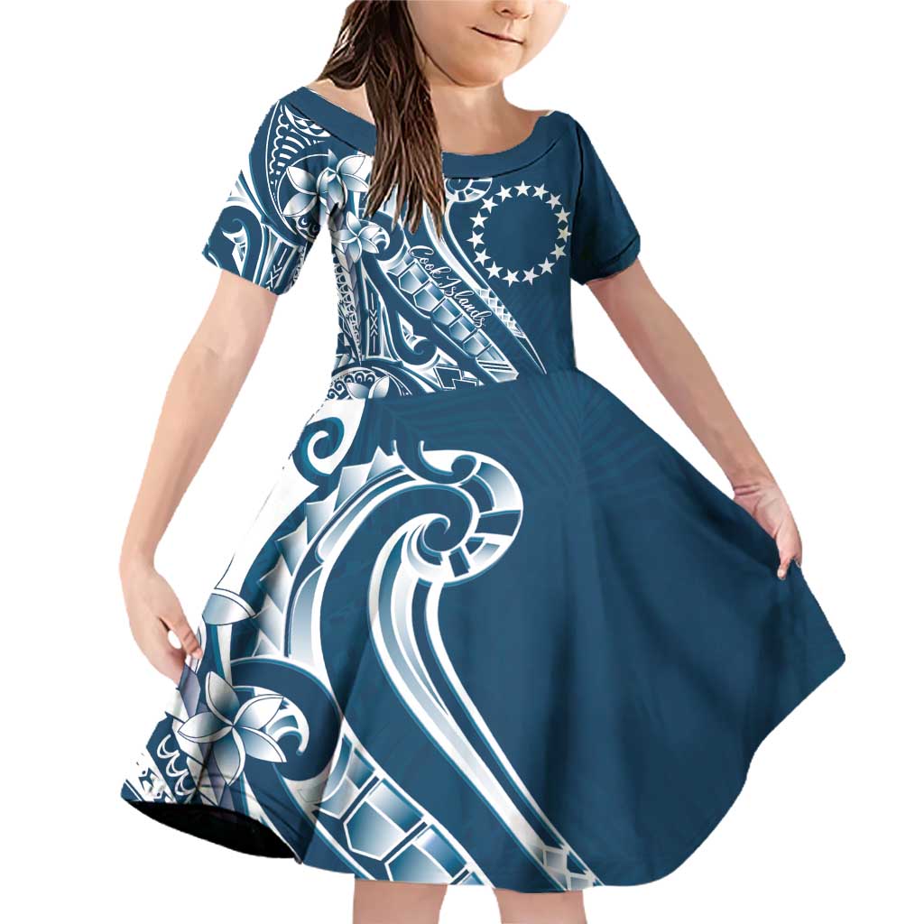 Kia Orana Cook Islands Family Matching Off Shoulder Short Dress and Hawaiian Shirt Auika Plumeria Tropical Waves - Polynesian Pride