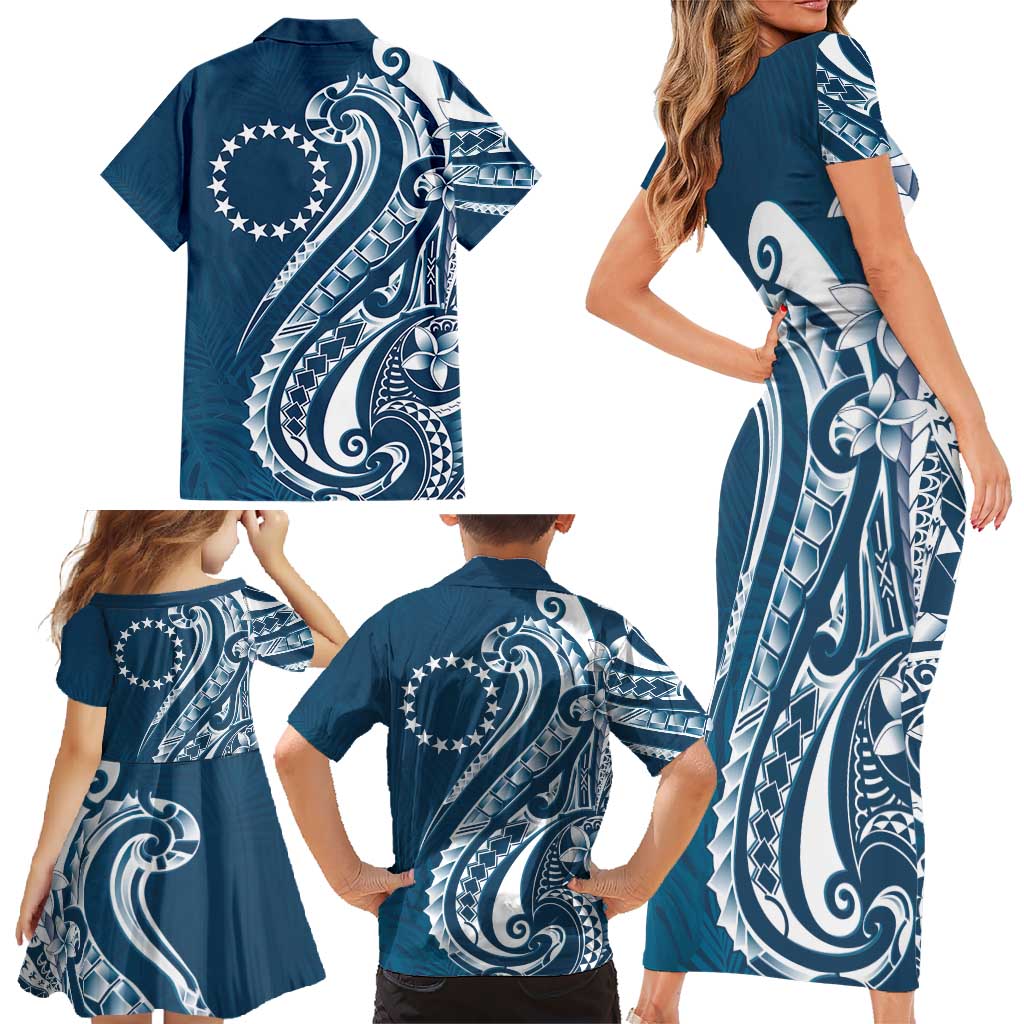 Kia Orana Cook Islands Family Matching Short Sleeve Bodycon Dress and Hawaiian Shirt Auika Plumeria Tropical Waves - Polynesian Pride